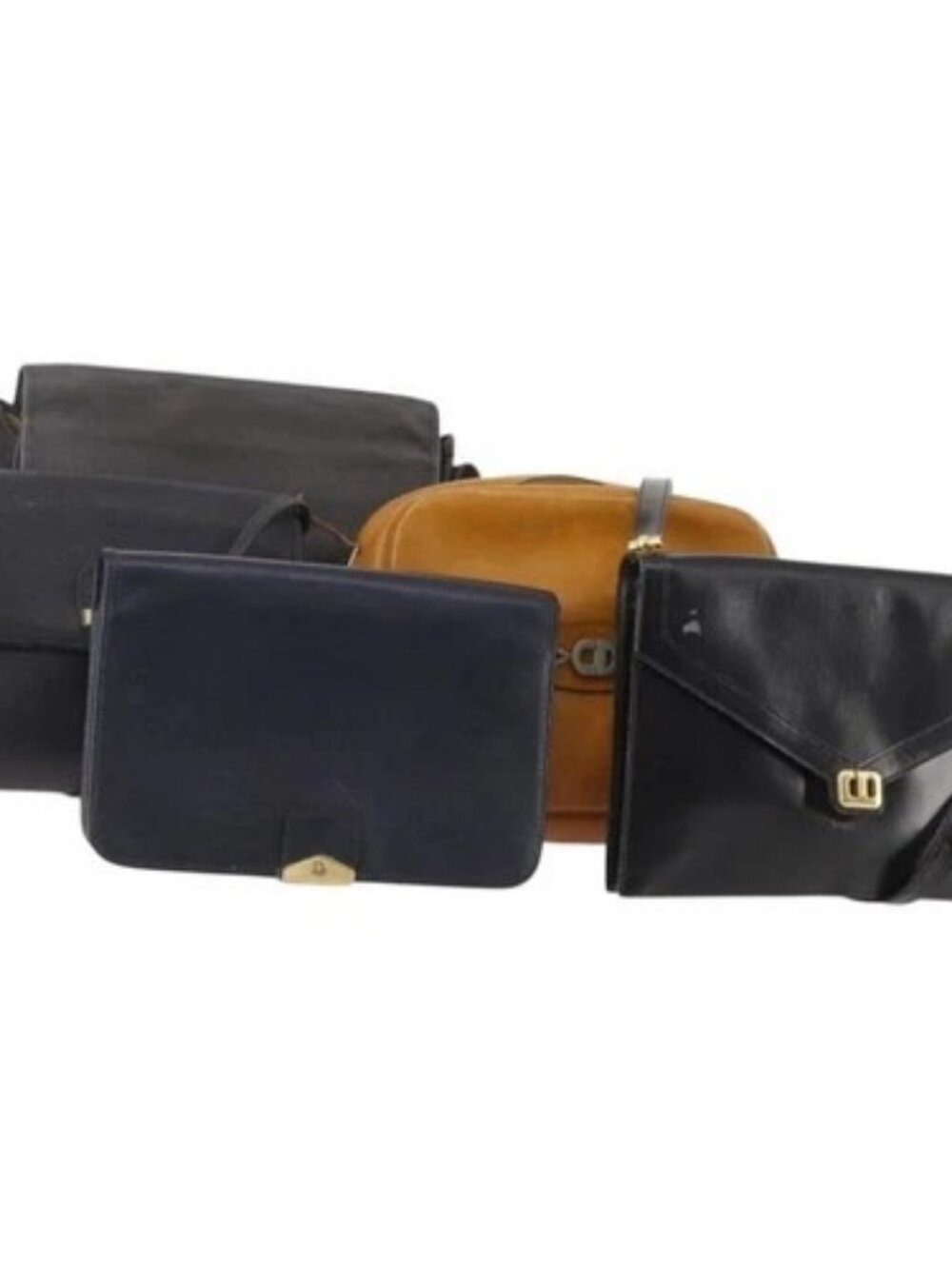 Christian Dior Honeycomb Canvas Bag Leather PVC 5 Set Black Brown Auth fm5352